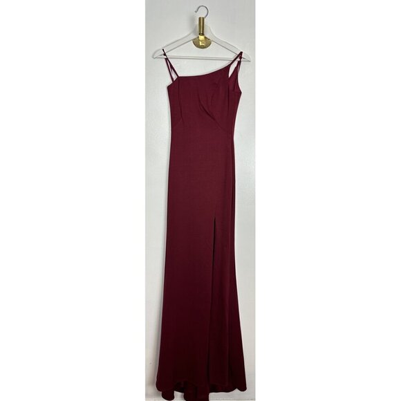 LA FEMME One-Shoulder Jersey Gown in Burgundy Size US 0 - Picture 2 of 8